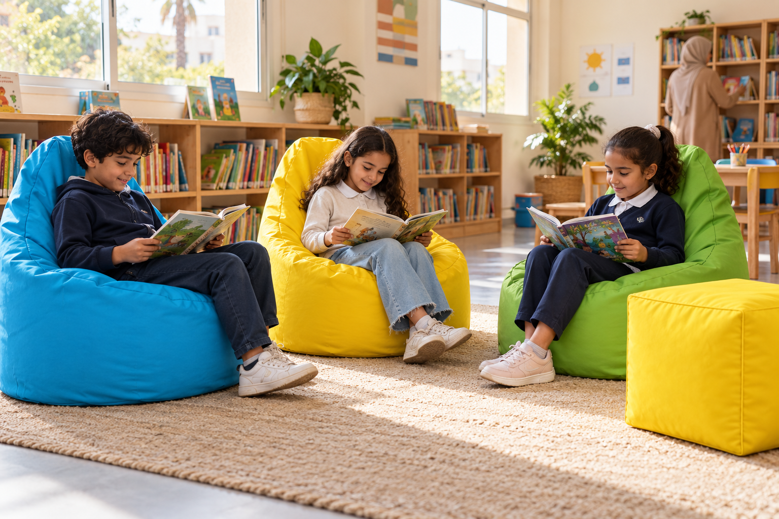 Écoles & établissements scolaires : mise en situation avec les poufs Monpouf