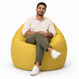 Pouf poire imprimé Géométrique jaune soleil