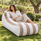 Pouf transat rayé Beige et blanc – 170 × 70 cm