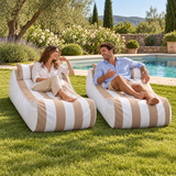 Pouf transat rayé Beige et blanc – 170 × 70 cm