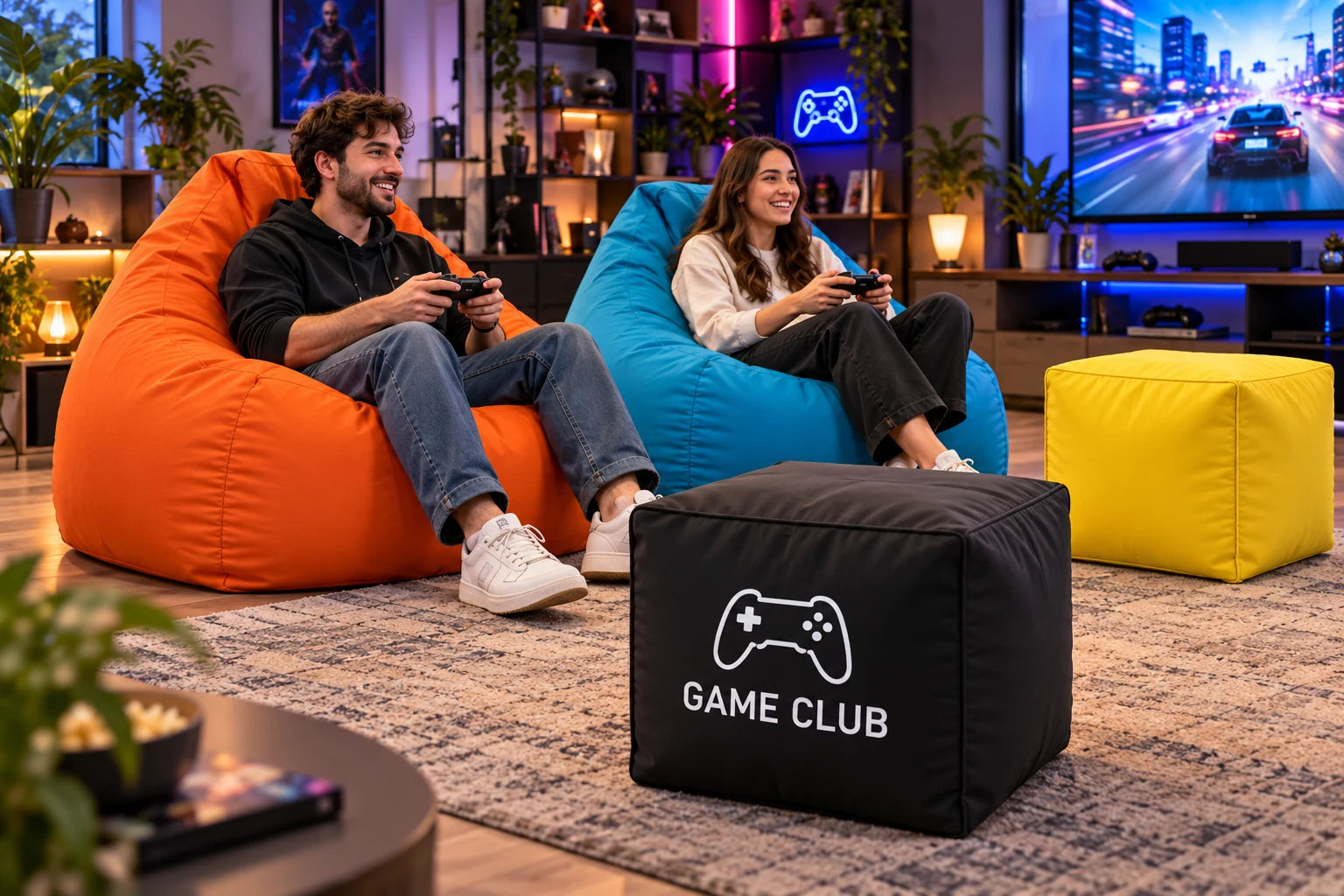 Salles de jeux & espaces gaming : mise en situation avec les poufs Monpouf