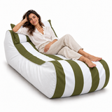 Pouf transat rayé Kaki et blanc – 170 × 70 cm