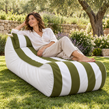 Pouf transat rayé Kaki et blanc – 170 × 70 cm