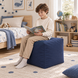 Pouf cube en velours Bleu marine – 50 × 50 cm