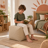 Pouf cube en velours Beige – 50 × 50 cm