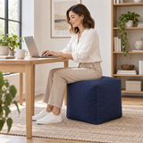 Pouf cube en velours Bleu marine – 50 × 50 cm