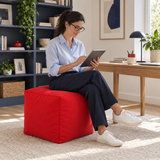 Pouf cube en velours Rouge – 50 × 50 cm