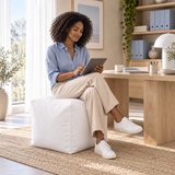 Pouf cube en velours Blanc – 50 × 50 cm