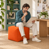 Pouf cube en velours Orange – 50 × 50 cm