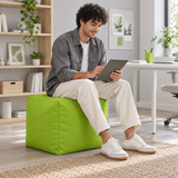 Pouf cube en velours Vert anis – 50 × 50 cm