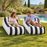 Pouf transat rayé Noir et blanc – 170 × 70 cm