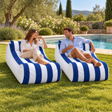 Pouf transat rayé Bleu et blanc – 170 × 70 cm