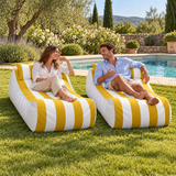 Pouf transat rayé Jaune et blanc – 170 × 70 cm