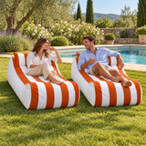 Pouf transat rayé Orange et blanc – 170 × 70 cm