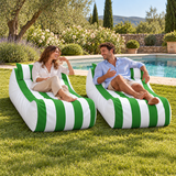 Pouf transat rayé Vert et blanc – 170 × 70 cm