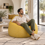 Pouf poire imprimé Géométrique jaune soleil