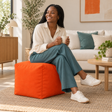 Pouf cube en velours Orange – 50 × 50 cm