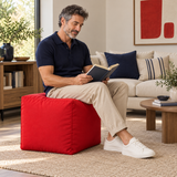 Pouf cube en velours Rouge – 50 × 50 cm