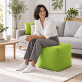 Pouf cube en velours Vert anis – 50 × 50 cm