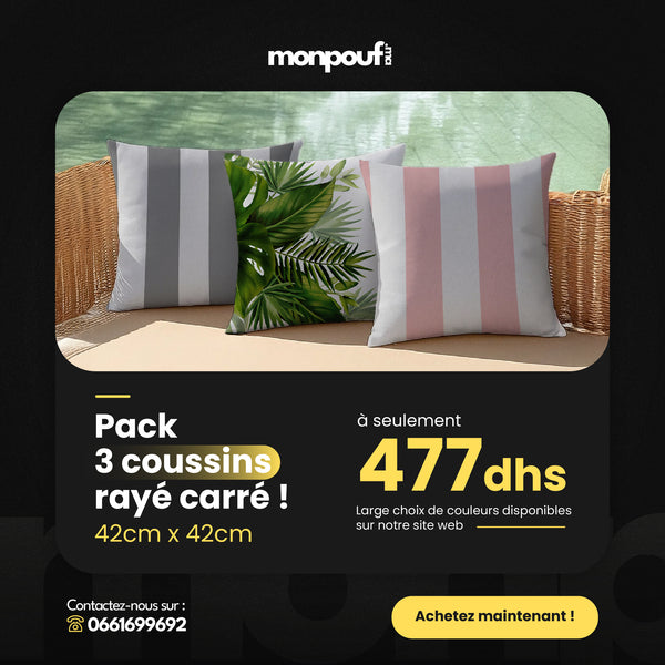 Pack 3 Coussins Rayés Carrés – 42x42cm