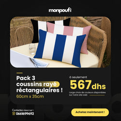 Pack 3 Coussins Rayés Rectangulaires – 60x35cm