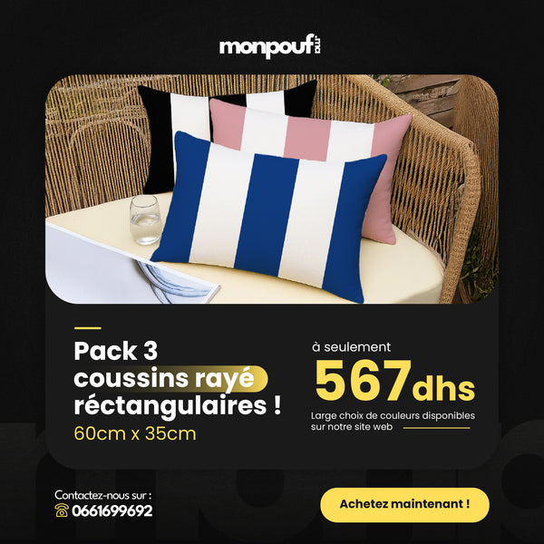 Pack 3 Coussins Rayés Rectangulaires – 60x35cm
