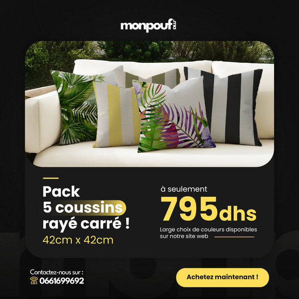 Pack 5 Coussins Rayés Carrés – 42x42cm