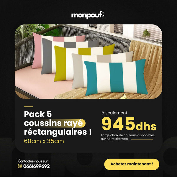 Pack 5 Coussins Rayés Rectangulaires – 60x35cm coussin Coussin confort In & Out