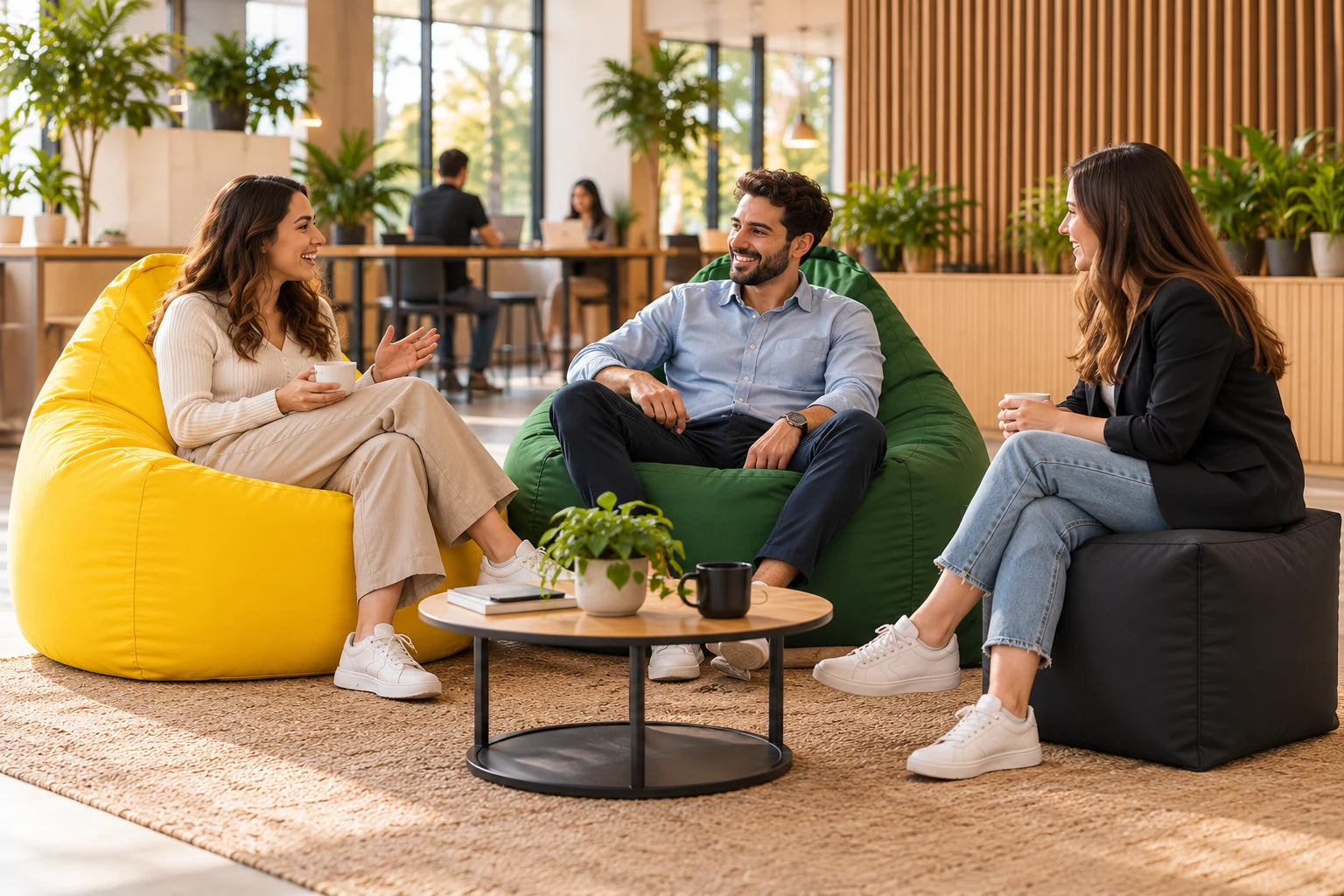 Détente entre deux parties avec les poufs Monpouf