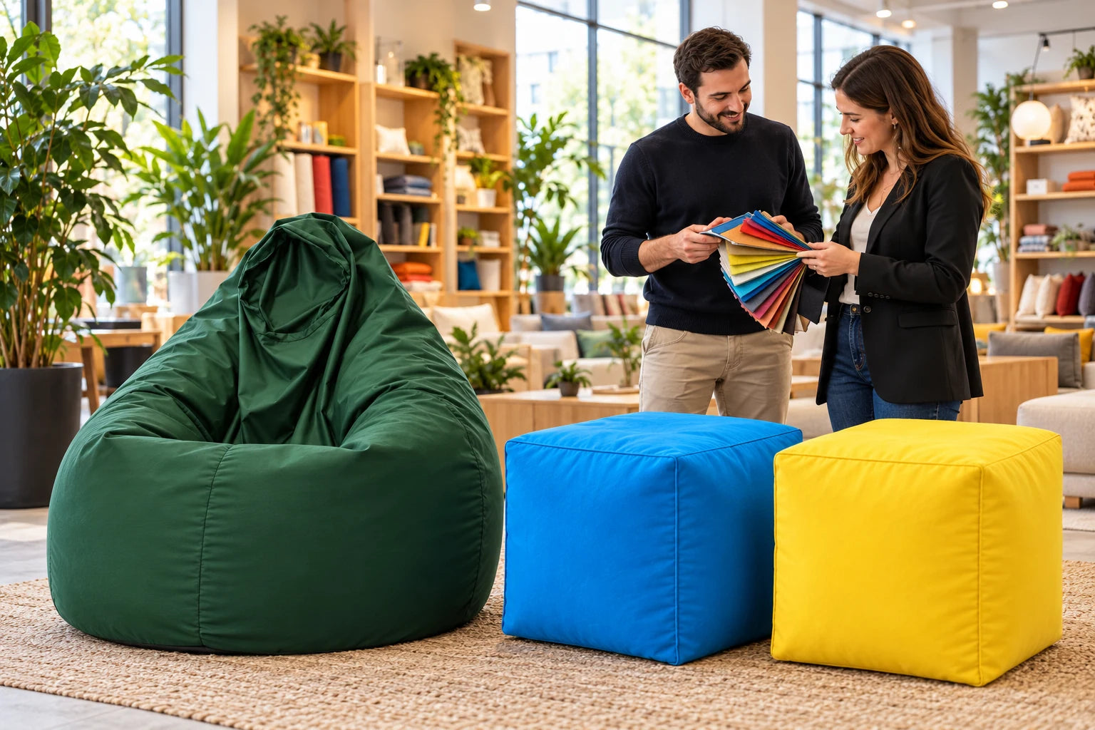 Accueil et espaces communs avec les poufs Monpouf