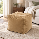 Pouf cube en velours Beige sable – 50 × 50 × 50 cm