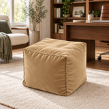 Pouf cube en velours Beige sable – 50 × 50 × 50 cm