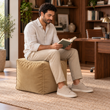 Pouf cube en velours Beige sable – 50 × 50 × 50 cm