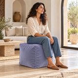 Pouf cube en velours Bleu perle – 50 × 50 × 50 cm
