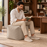 Pouf cube en velours Grège clair – 50 × 50 × 50 cm